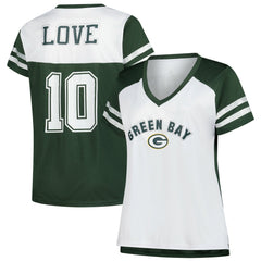 Jordan Love Women's Plus Size Bling V-Neck T-Shirt - Green Bay Packers T-shirts