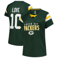 Jordan Love Women's Plus Size Name & Number Raglan Lace V-Neck T-Shirt - Green Bay Packers T-shirts