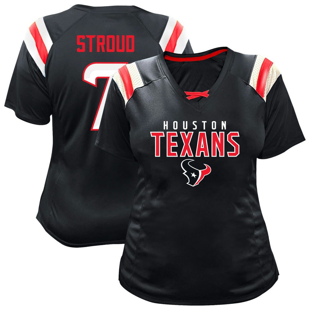 C.J. Stroud Women's Plus Size Name & Number Raglan Lace V-Neck T-Shirt - Houston Texans T-shirts