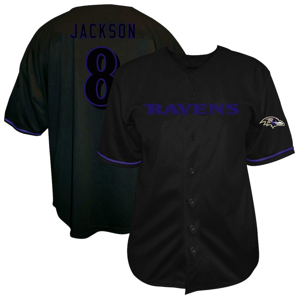 Lamar Jackson Big & Tall Baseball Button-Up Shirt - Baltimore Ravens