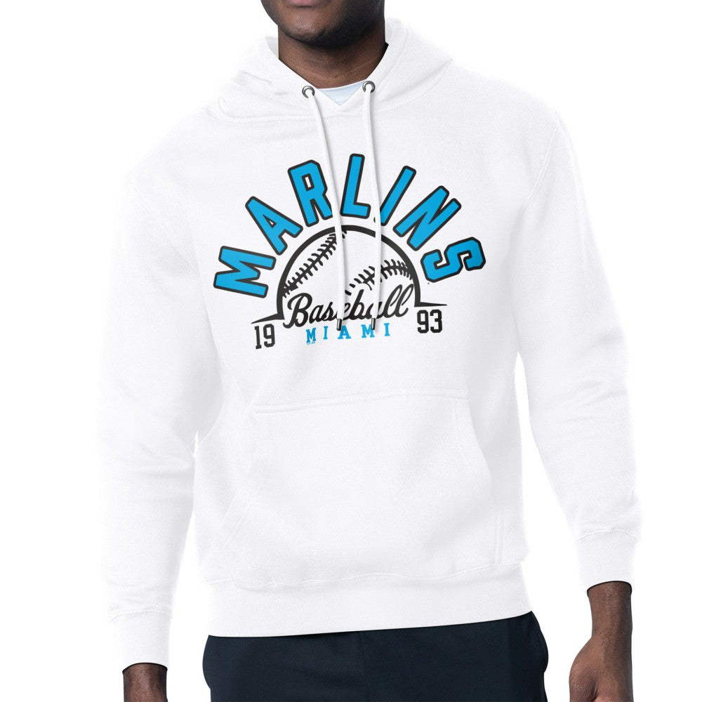 White Miami Marlins Starter Half Ball Team Graphic Pullover Hoodie