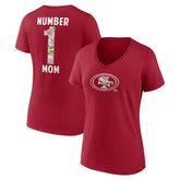 Women's Number 1 Mom Floral V-Neck T-Shirt - San Francisco 49ers T-shirts