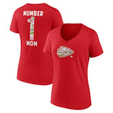 Women's Number 1 Mom Floral V-Neck T-Shirt - Kansas City Chiefs T-shirts