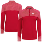 Red Philadelphia Phillies Levelwear Women's Classic Stripes Insignia 2.0 Raglan Quarter-Zip Top