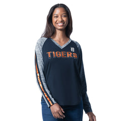 Navy Detroit Tigers G-III 4Her by Carl Banks Women's Top Dog Raglan Long Sleeve V-Neck T-Shirt