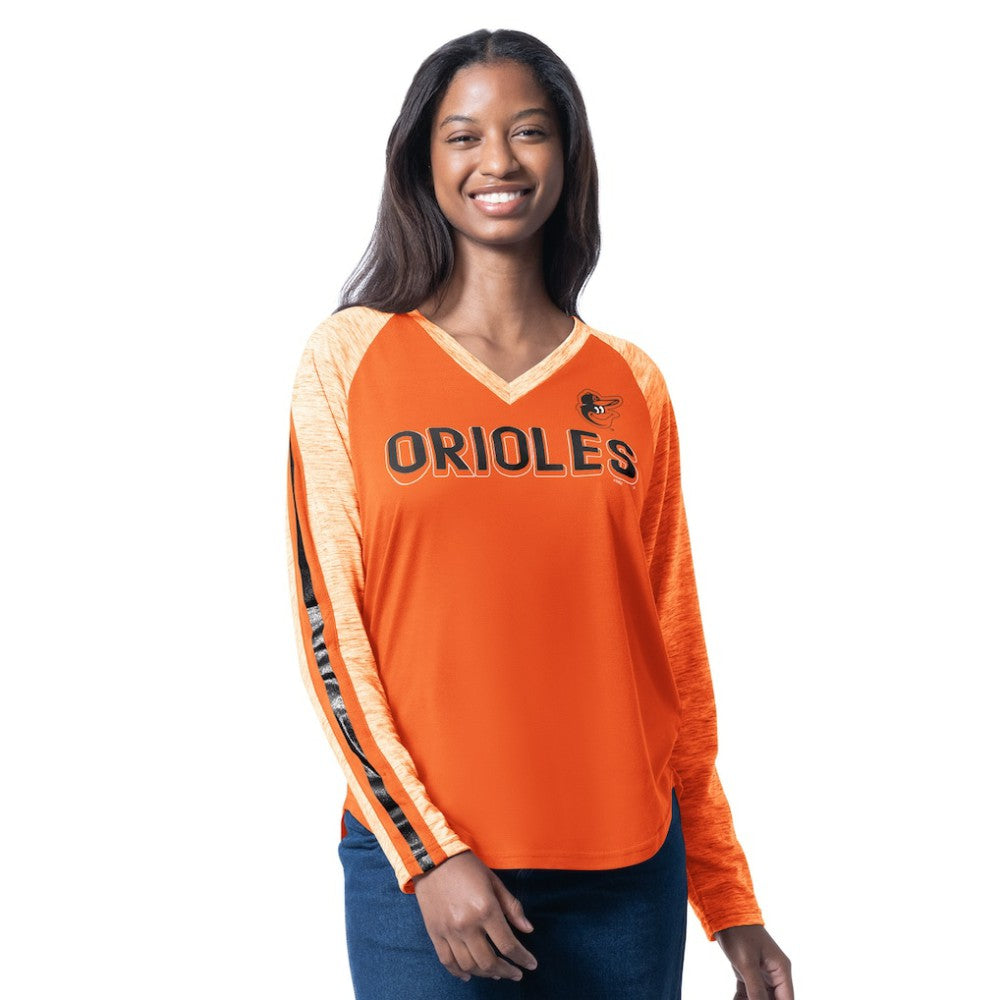 Orange Baltimore Orioles G-III 4Her by Carl Banks Women's Top Dog Raglan Long Sleeve V-Neck T-Shirt