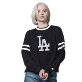 Black Los Angeles Dodgers Starter Women's Rally Cropped Drop Shoulder Crewneck Sweatshirt