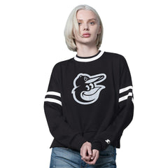 Black Baltimore Orioles Starter Women's Rally Cropped Drop Shoulder Crewneck Sweatshirt
