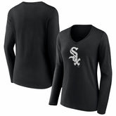 Black Chicago White Sox Women's Logo Long Sleeve V-Neck T-Shirt