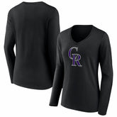 Black Colorado Rockies Women's Logo Long Sleeve V-Neck T-Shirt