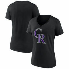 Black Colorado Rockies Women's Logo V-Neck T-Shirt