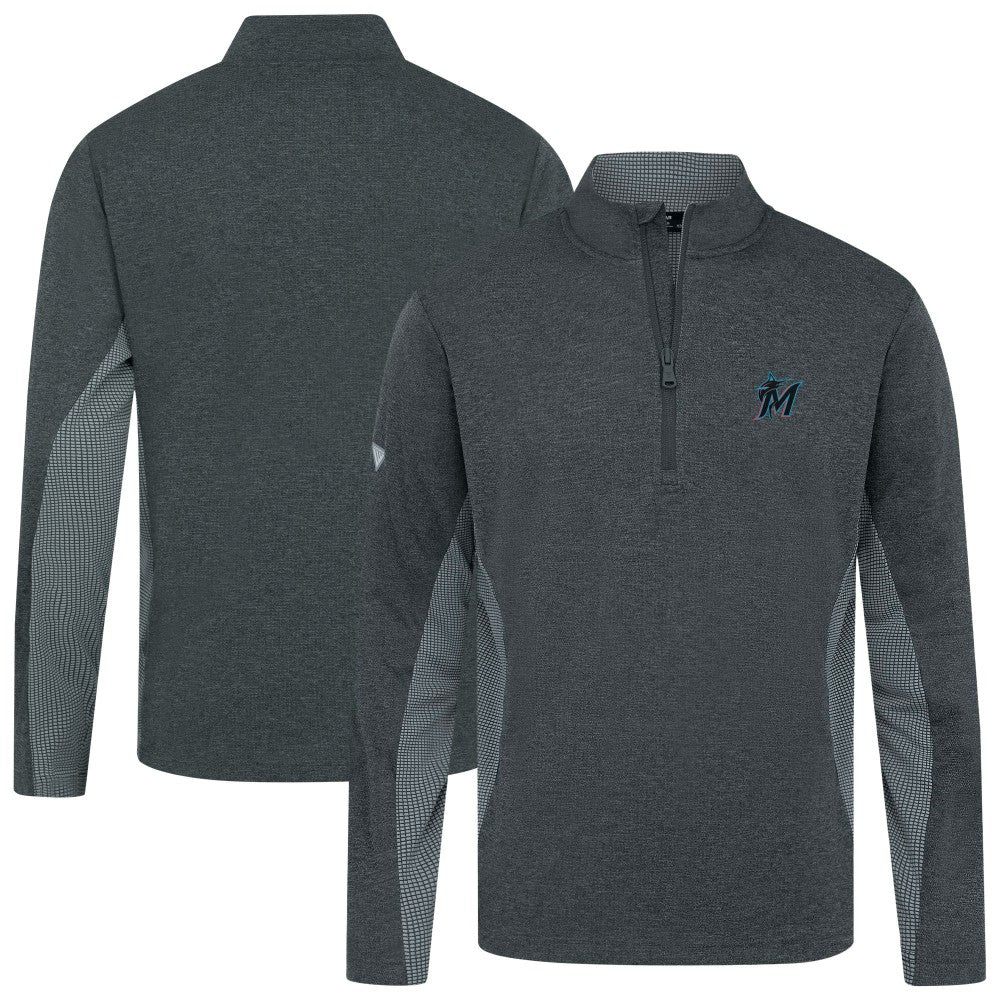 Heather Black Miami Marlins Levelwear Waffle Insignia 2.0 Quarter-Zip Pullover