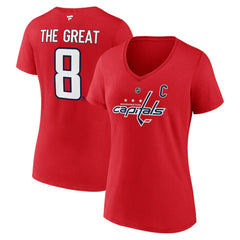 NHL Alexander Ovechkin Washington Capitals Fanatics Women's NHL All-Time Leading Goal Scorer The Great 8 Name & Number V-Neck T-Shirt