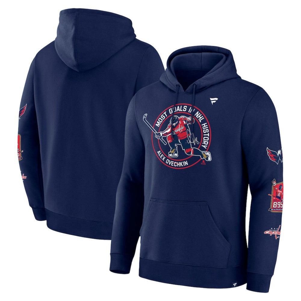 NHL Alexander Ovechkin Washington Capitals Fanatics NHL All-Time Leading Goal Scorer Badges Pullover Hoodie