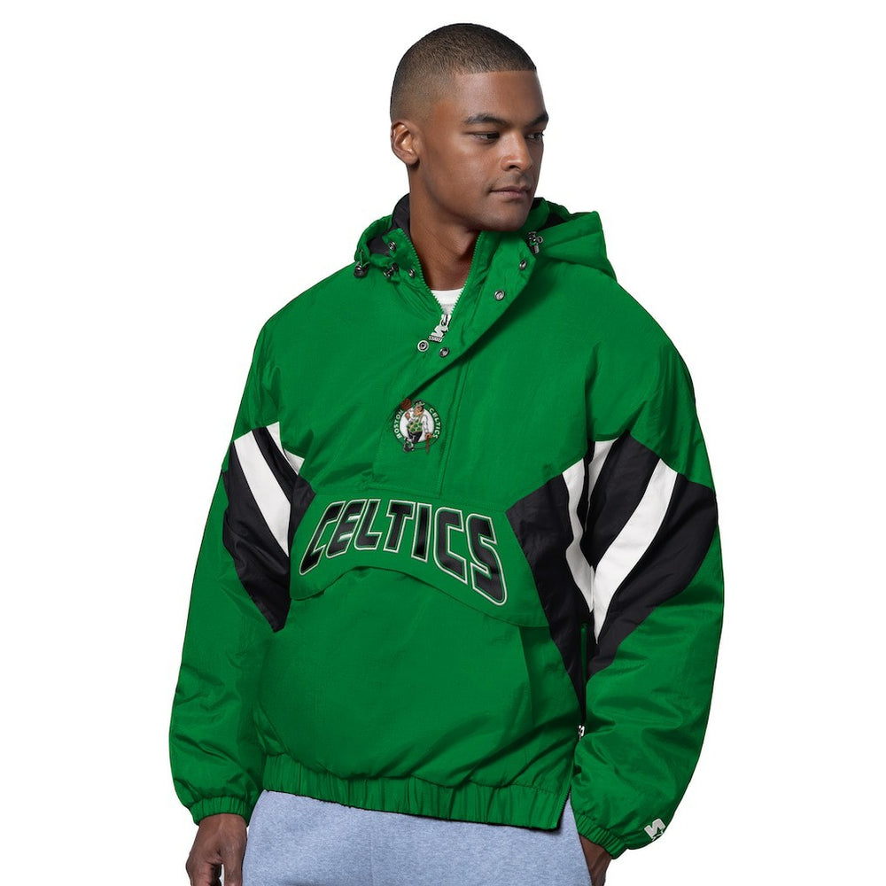 Boston Celtics Starter The Line Up Oxford Crinkle Half-Zip Hooded Jacket