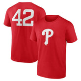 Red Philadelphia Phillies Jackie Robinson Day Name & Number T-Shirt