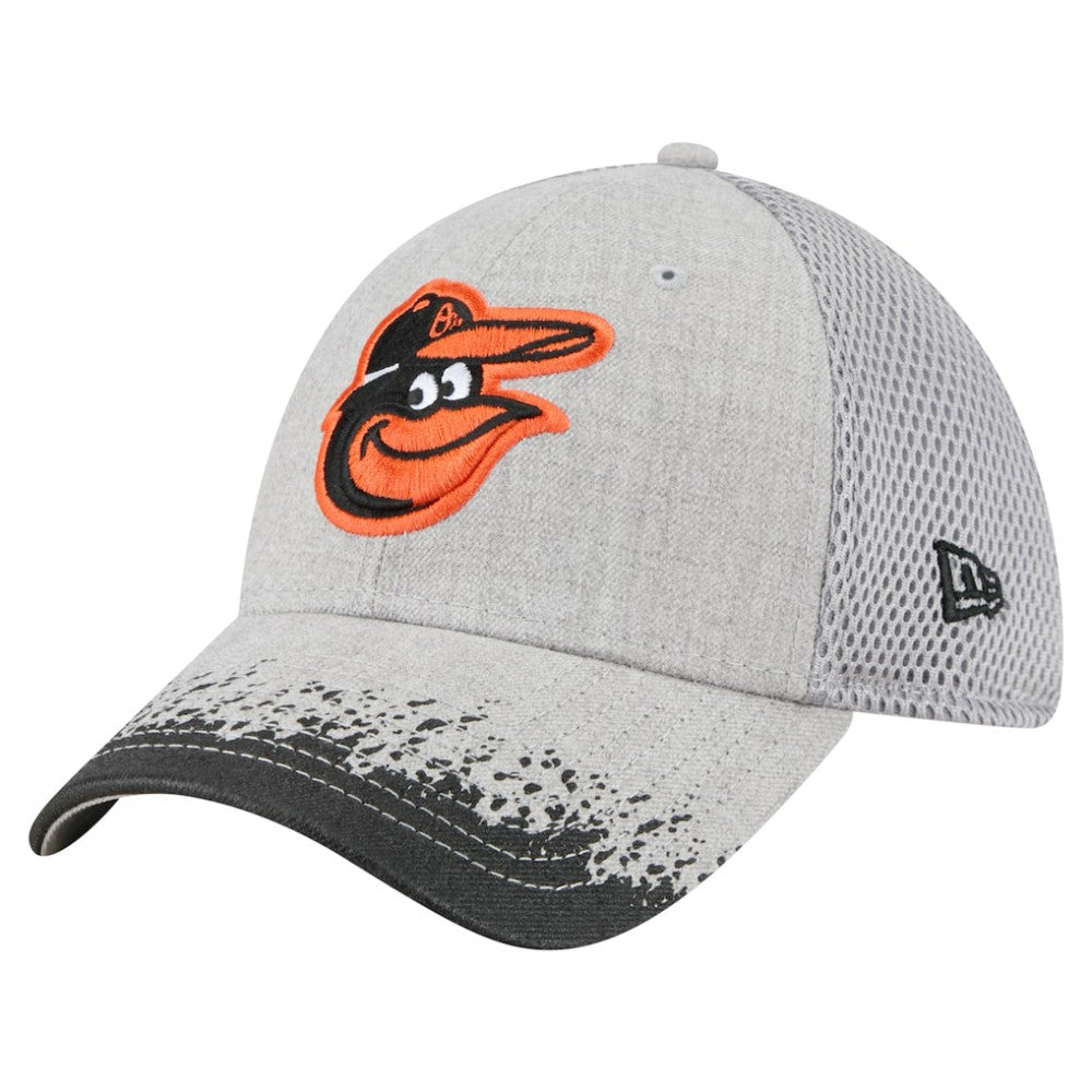 Gray Baltimore Orioles New Era Visor Paint Splatter 39THIRTY Flex Hat
