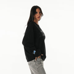 The Wild Collective Women's Rock Crystal Oversized Crewneck Sweatshirt - Detroit Lions Sweatshirts