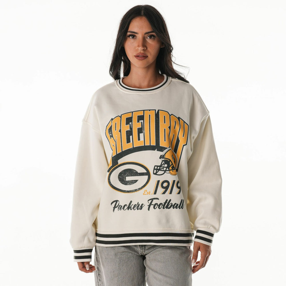 The Wild Collective Women's Oversized Vintage French Terry Sweatshirt - Green Bay Packers Sweatshirts