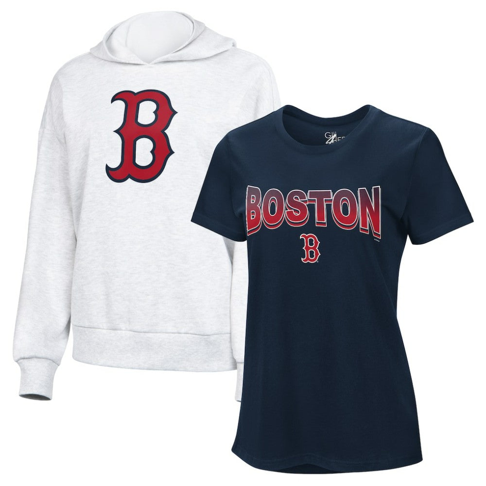 Navy/Bright Heather Ceramic Boston Red Sox G-III 4Her by Carl Banks Women's T-Shirt and Hoodie Combo Pack
