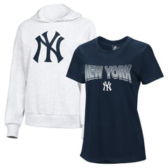 Navy/Bright Heather Ceramic New York Yankees G-III 4Her by Carl Banks Women's T-Shirt and Hoodie Combo Pack
