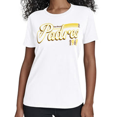 White San Diego Padres Starter Women's Groovy Script Team Fitted T-Shirt