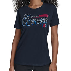 Navy Atlanta Braves Starter Women's Groovy Script Team Fitted T-Shirt
