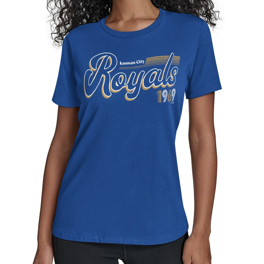 Royal Kansas City Royals Starter Women's Groovy Script Team Fitted T-Shirt
