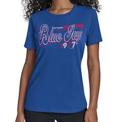 Royal Toronto Blue Jays Starter Women's Groovy Script Team Fitted T-Shirt