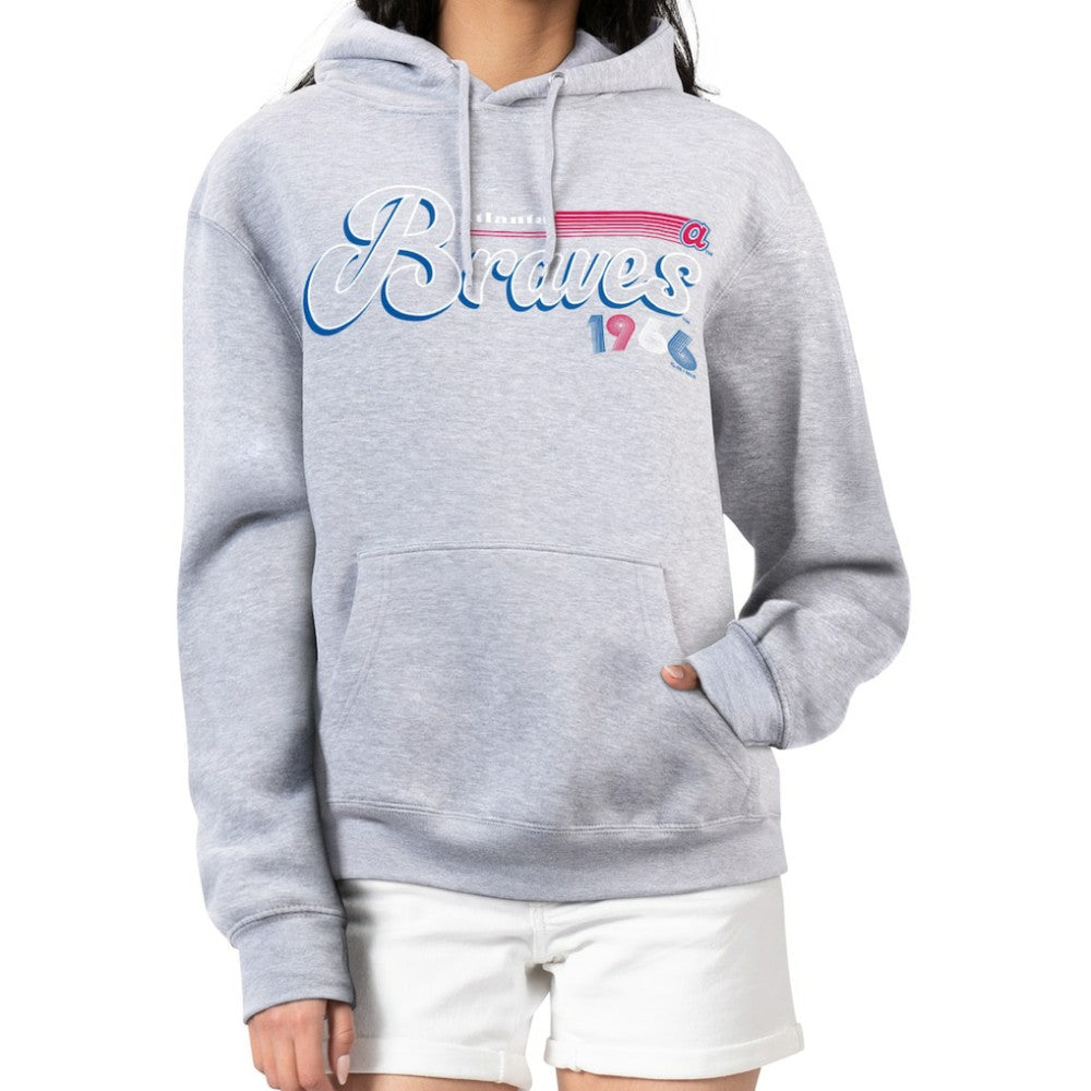 Gray Atlanta Braves Starter Women's Groovy Script Team Fleece Pullover Hoodie