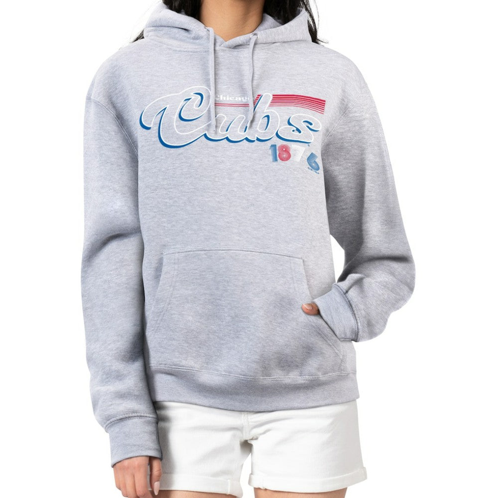 Gray Chicago Cubs Starter Women's Groovy Script Team Fleece Pullover Hoodie