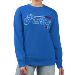 Royal Philadelphia Phillies Starter Women's Groovy Script Team Fleece Pullover Sweatshirt