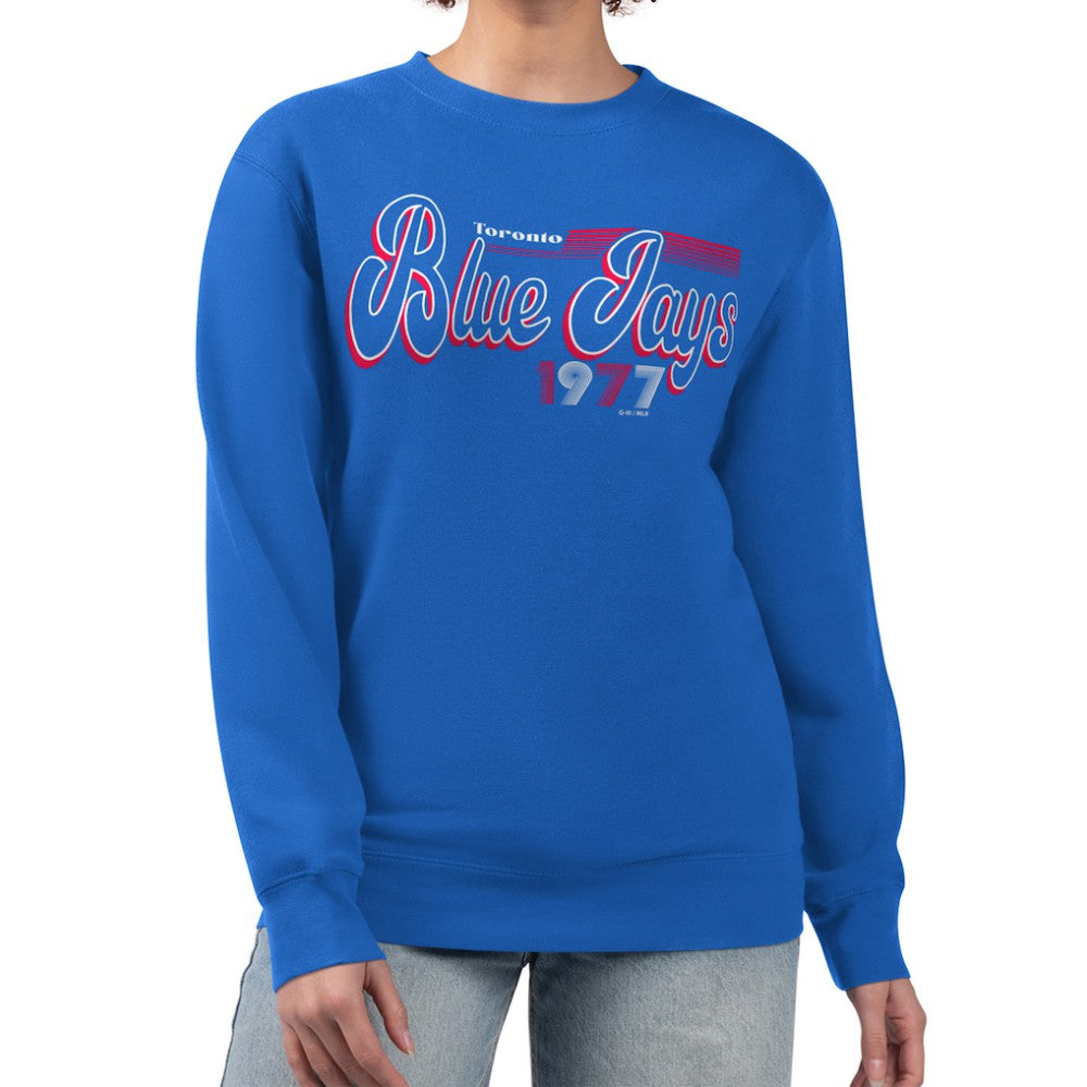 Royal Toronto Blue Jays Starter Women's Groovy Script Team Fleece Pullover Sweatshirt