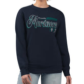 Navy Seattle Mariners Starter Women's Groovy Script Team Fleece Pullover Sweatshirt