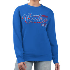 Royal Chicago Cubs Starter Women's Groovy Script Team Fleece Pullover Sweatshirt