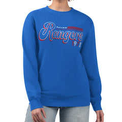 Royal Texas Rangers Starter Women's Groovy Script Team Fleece Pullover Sweatshirt