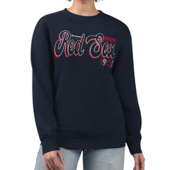 Navy Boston Red Sox Starter Women's Groovy Script Team Fleece Pullover Sweatshirt