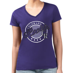Purple Colorado Rockies G-III 4Her by Carl Banks Women's Super-Slim Fit Lightweight Pinstripe Circle V-Neck T-Shirt
