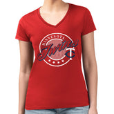 Red Minnesota Twins G-III 4Her by Carl Banks Women's Super-Slim Fit Lightweight Pinstripe Circle V-Neck T-Shirt