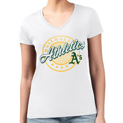 White Athletics G-III 4Her by Carl Banks Women's Super-Slim Fit Lightweight Pinstripe Circle V-Neck T-Shirt