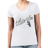 White Chicago White Sox G-III 4Her by Carl Banks Women's Super-Slim Fit Lightweight Pinstripe Circle V-Neck T-Shirt