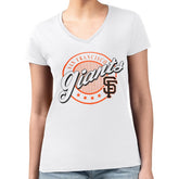 White San Francisco Giants G-III 4Her by Carl Banks Women's Super-Slim Fit Lightweight Pinstripe Circle V-Neck T-Shirt