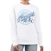 White Kansas City Royals G-III 4Her by Carl Banks Women's Pinstripe Circle Team Fleece Pullover Sweatshirt
