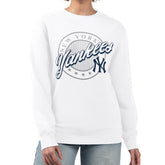 White New York Yankees G-III 4Her by Carl Banks Women's Pinstripe Circle Team Fleece Pullover Sweatshirt
