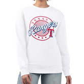 White Texas Rangers G-III 4Her by Carl Banks Women's Pinstripe Circle Team Fleece Pullover Sweatshirt