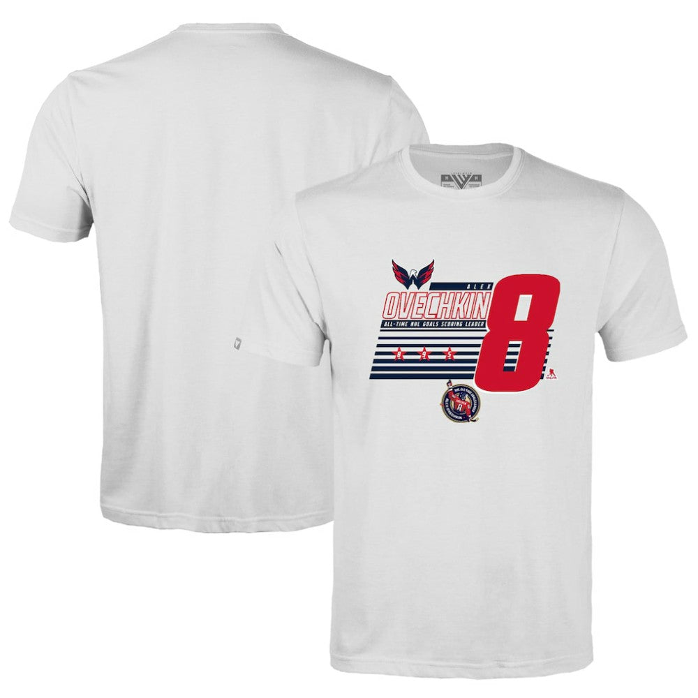 NHL Alexander Ovechkin Washington Capitals Levelwear NHL All-Time Leading Goal Scorer Milestone Stripes Name & Number Richmond T-Shirt
