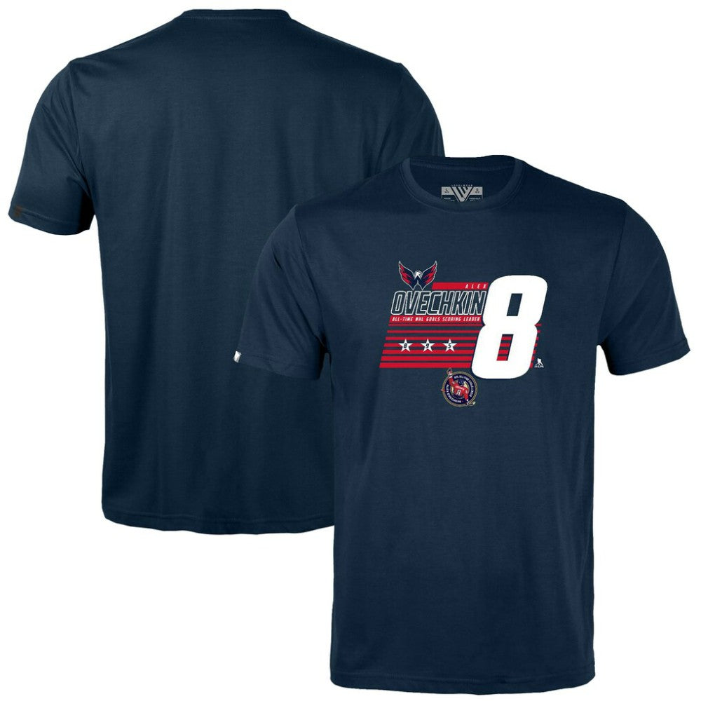 NHL Alexander Ovechkin Washington Capitals Levelwear Youth NHL All-Time Leading Goal Scorer Milestone Stripes Name & Number Little Richmond T-Shirt