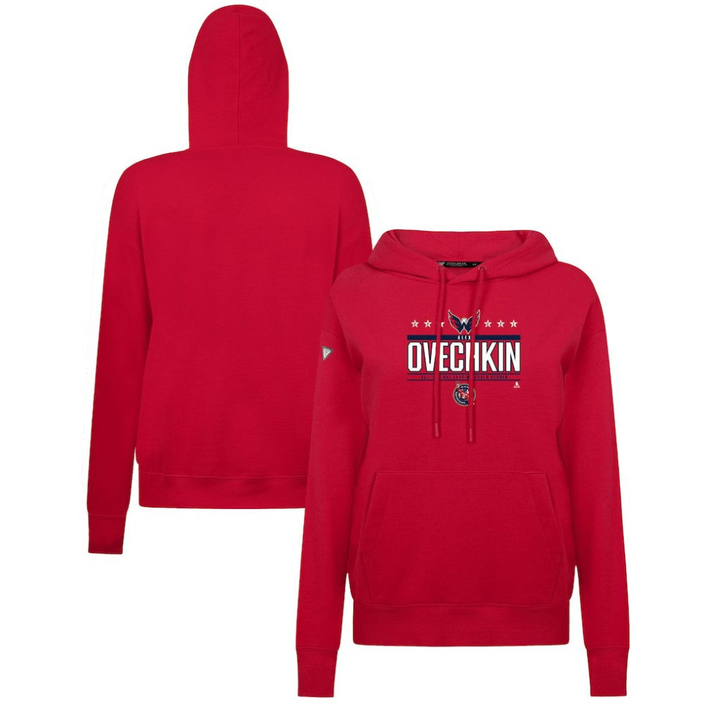NHL Alexander Ovechkin Washington Capitals Levelwear Women's NHL All-Time Leading Goal Scorer Milestone Stripes Name & Number Adorn Pullover Hoodie