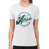 White Athletics G-III 4Her by Carl Banks Women's Super-Slim Fit Lightweight Distressed Baseball Team T-Shirt