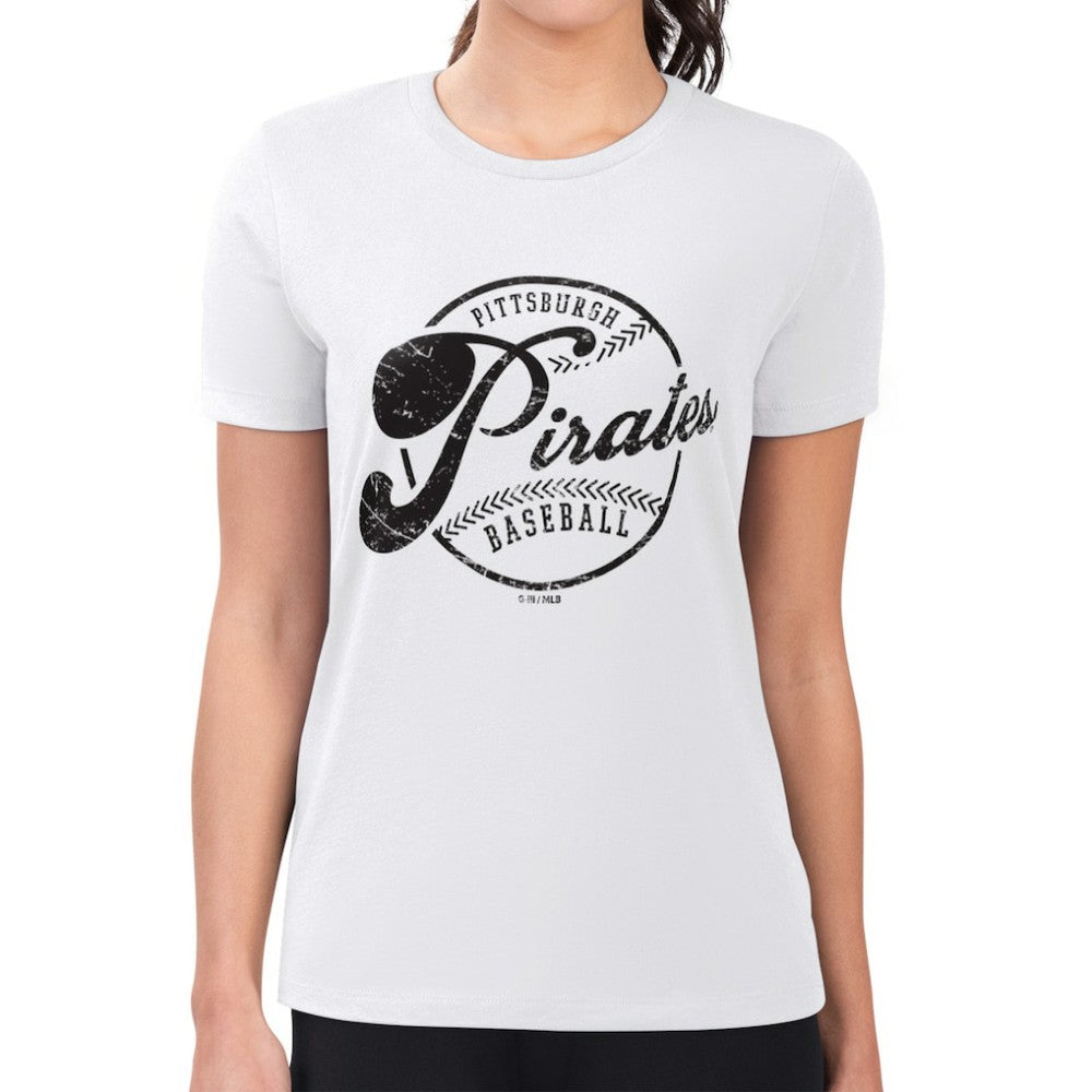 White Pittsburgh Pirates G-III 4Her by Carl Banks Women's Super-Slim Fit Lightweight Distressed Baseball Team T-Shirt